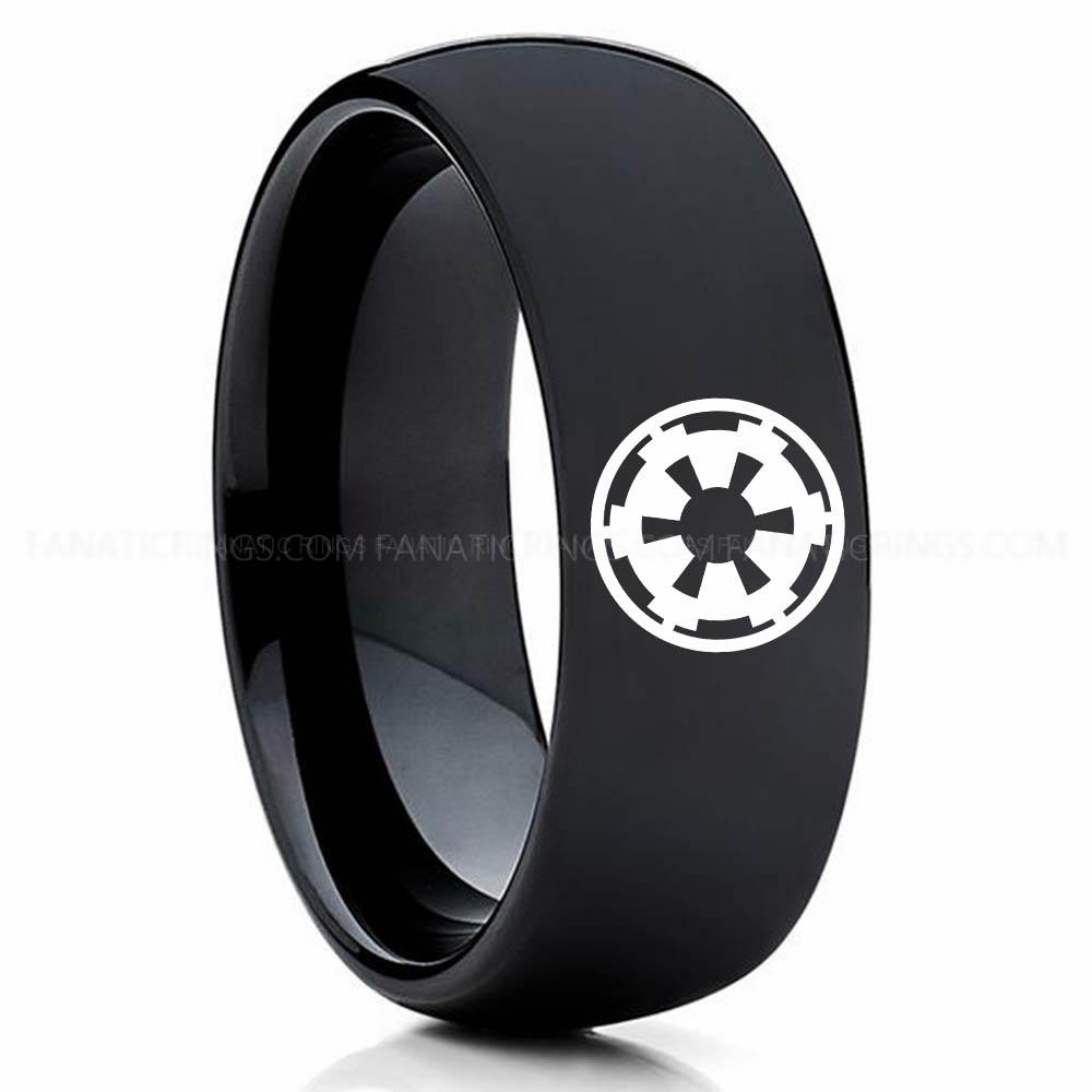 Star Wars 1 Black 3 Galactic Empire Ring, Star Wars Ring, Star Wars Wedding Band, Star Wars Wedding Ring - Image 1