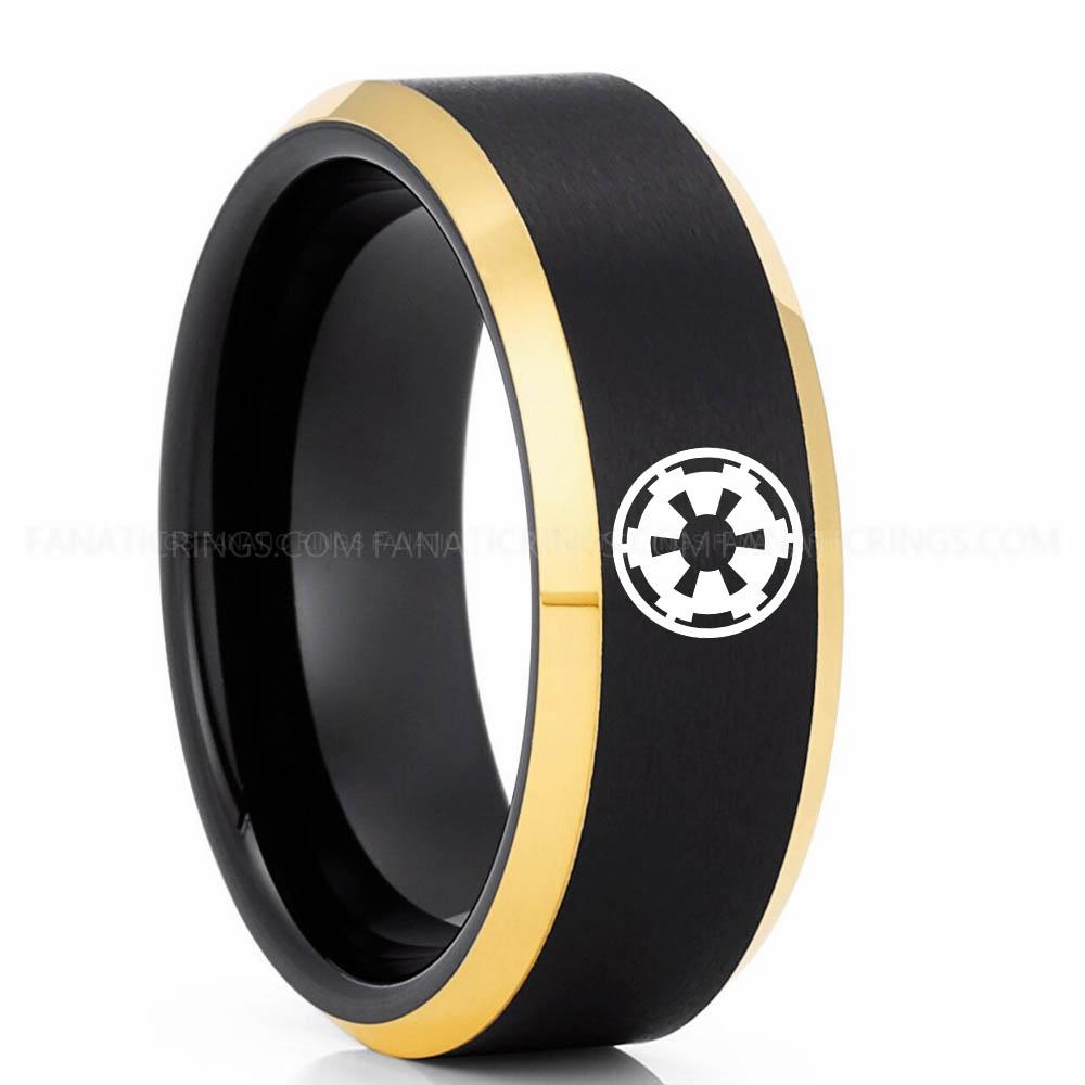 Star Wars 1 Black Yellow Galactic Empire Ring, Star Wars Ring, Star Wars Wedding Band, Star Wars Wedding Ring - Image 1