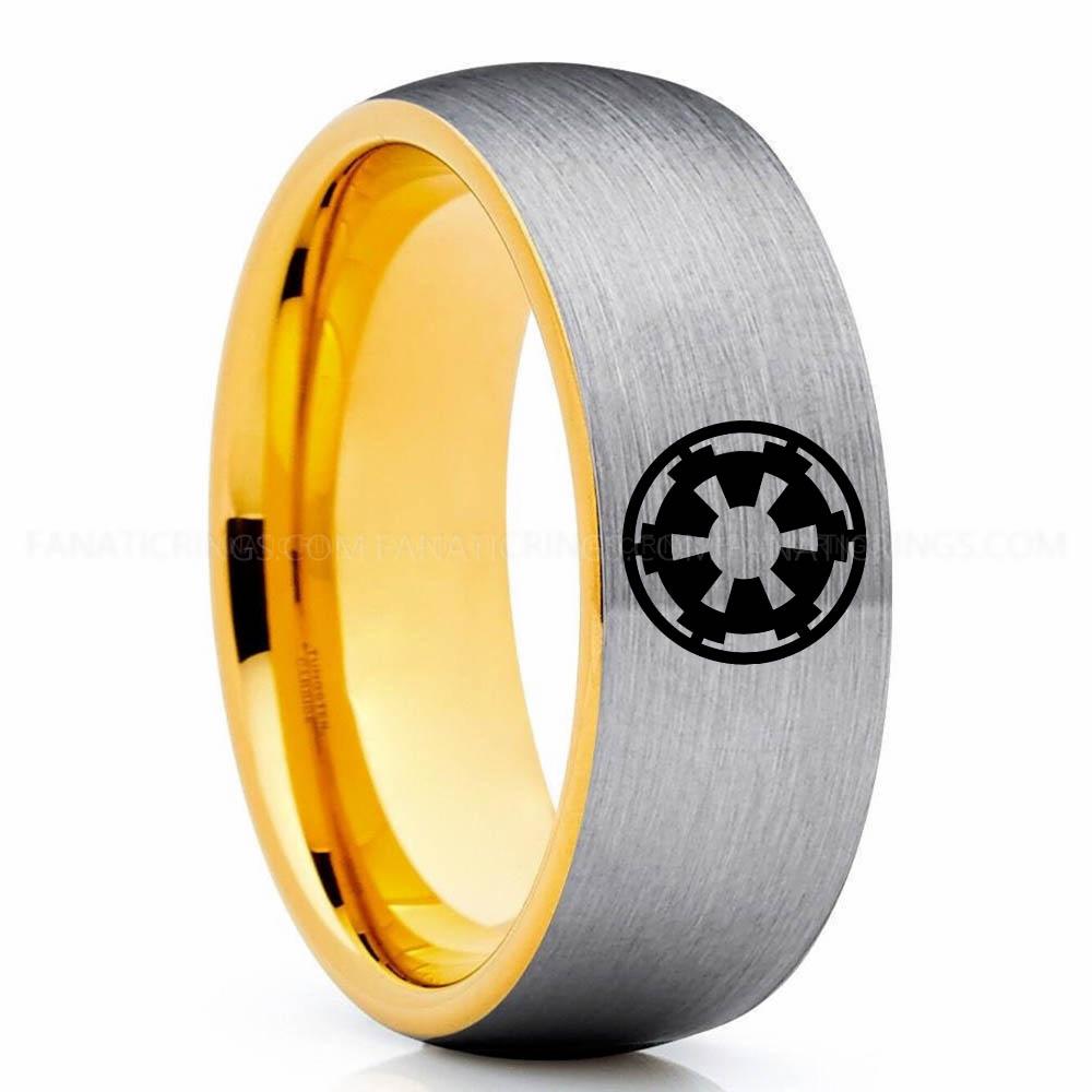Star Wars 1 Silver Yellow Galactic Empire Ring, Star Wars Ring, Star Wars Wedding Band, Star Wars Wedding Ring - Image 1