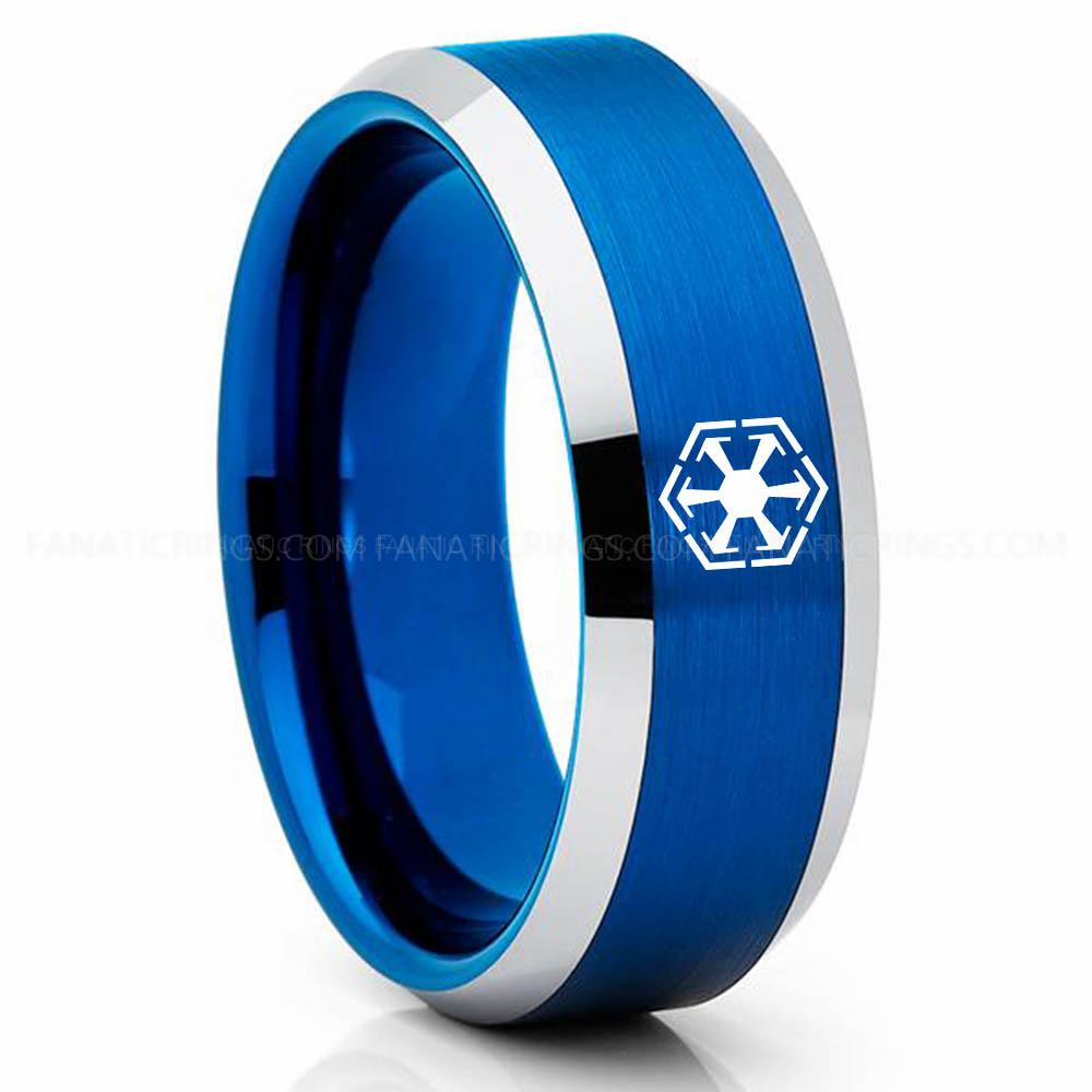 Star Wars 2 Silver Blue 2 Sith Empire Ring, Star Wars Ring, Star Wars Wedding Band, Star Wars Wedding Ring - Image 1
