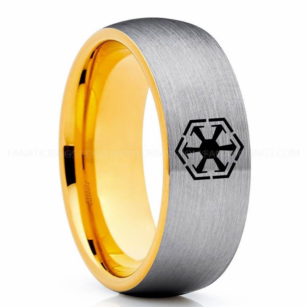 Star Wars 2 Silver Yellow Sith Empire Ring, Star Wars Ring, Star Wars Wedding Band, Star Wars Wedding Ring - Image 1