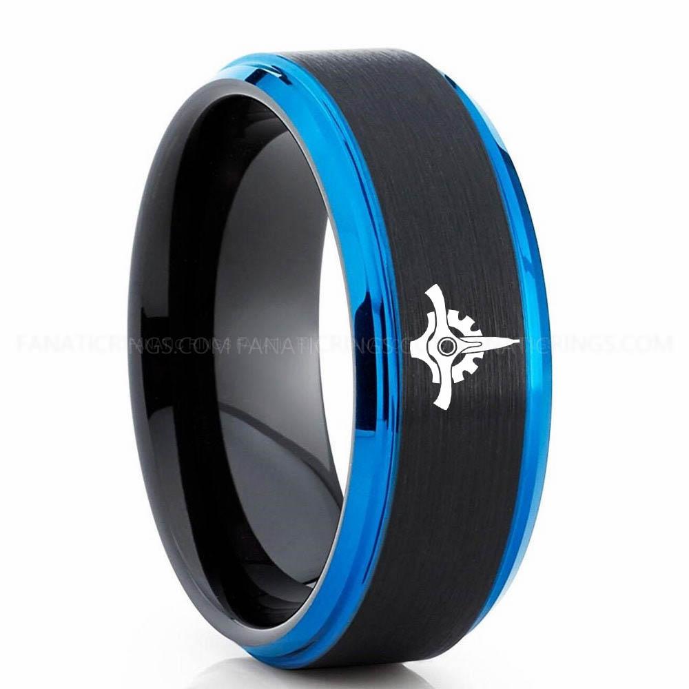 Star Wars 3 Black Blue Great Galactic Seal Ring, Star Wars Ring, Star Wars Wedding Band, Star Wars Wedding Ring - Image 1