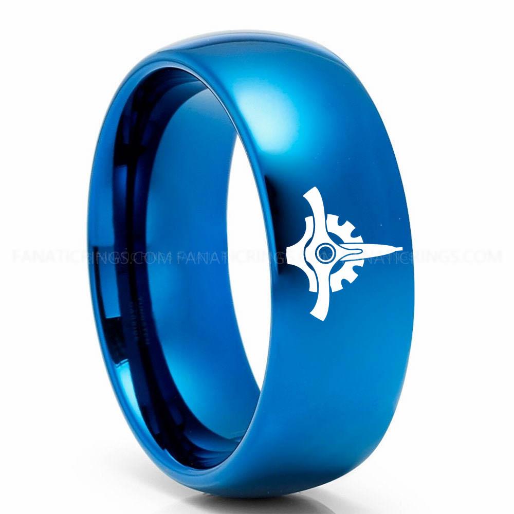 Star Wars 3 Blue Great Galactic Seal Ring, Star Wars Ring, Star Wars Wedding Band, Star Wars Wedding Ring - Image 1