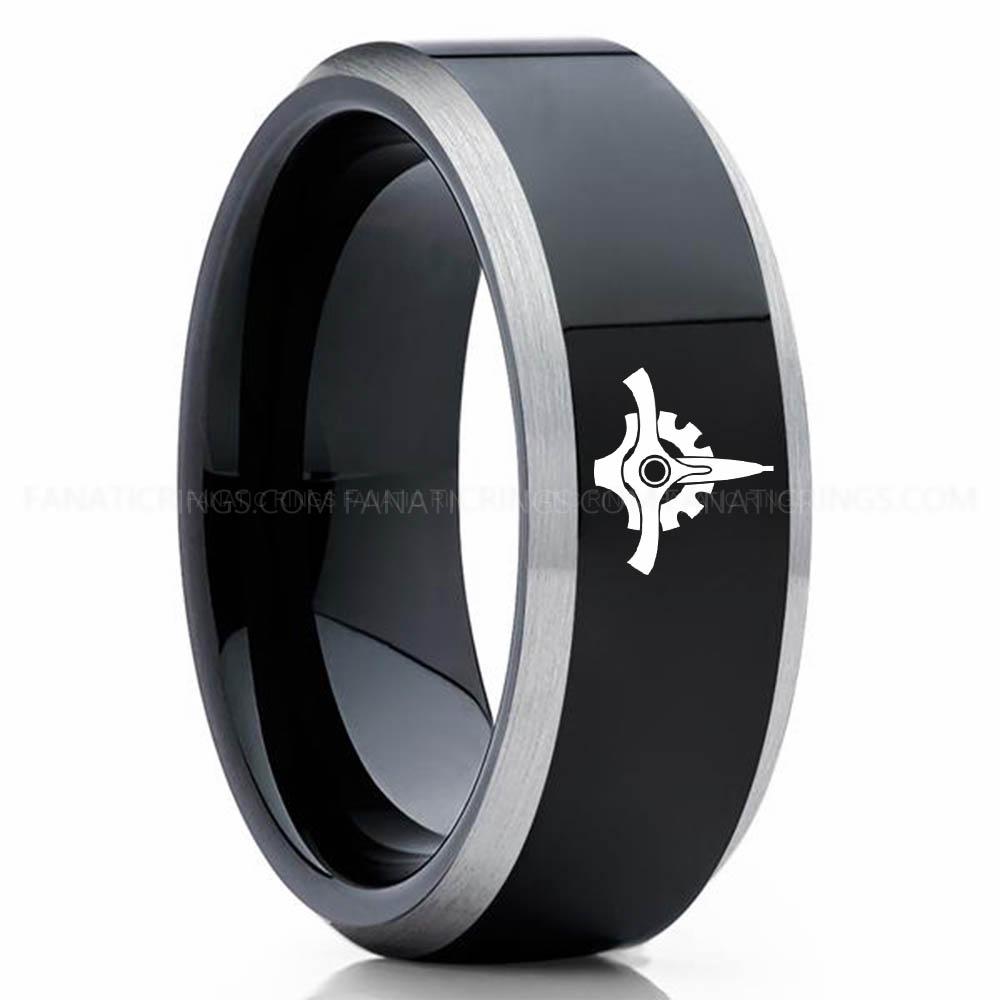Star Wars 3 Silver Black Great Galactic Seal Ring, Star Wars Ring, Star Wars Wedding Band, Star Wars Wedding Ring - Image 1