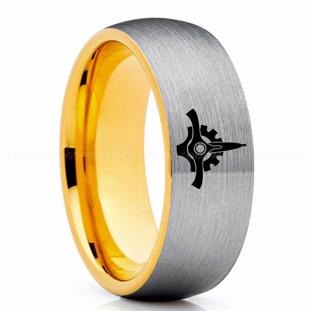 Star Wars 3 Silver Yellow Great Galactic Seal Ring, Star Wars Ring, Star Wars Wedding Band, Star Wars Wedding Ring - Image 1