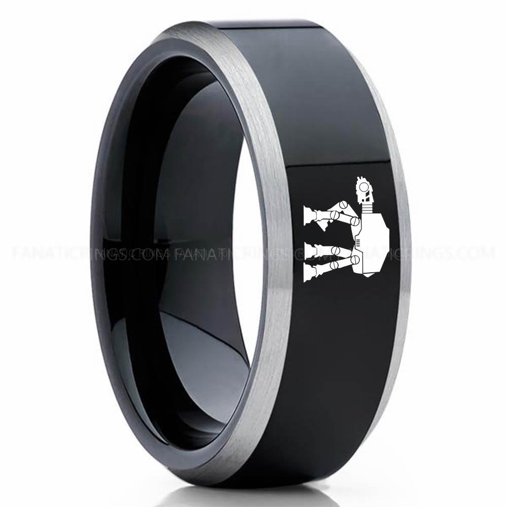 Star Wars 4 Black Silver 2 AT-AT Walker Ring, Star Wars Ring, Star Wars Wedding Band, Star Wars Wedding Ring - Image 1