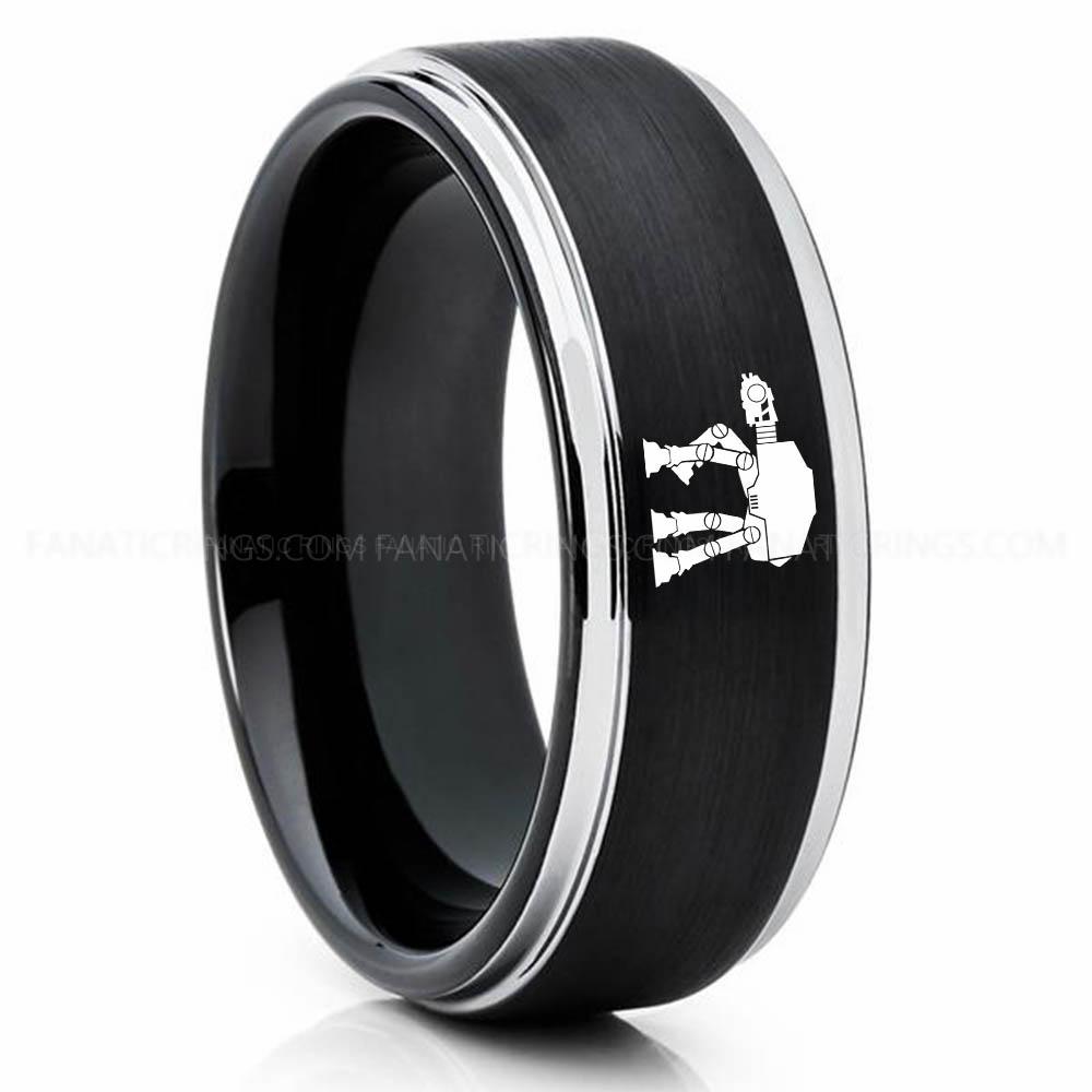 Star Wars 4 Black Silver AT-AT Walker Ring, Star Wars Ring, Star Wars Wedding Band, Star Wars Wedding Ring - Image 1