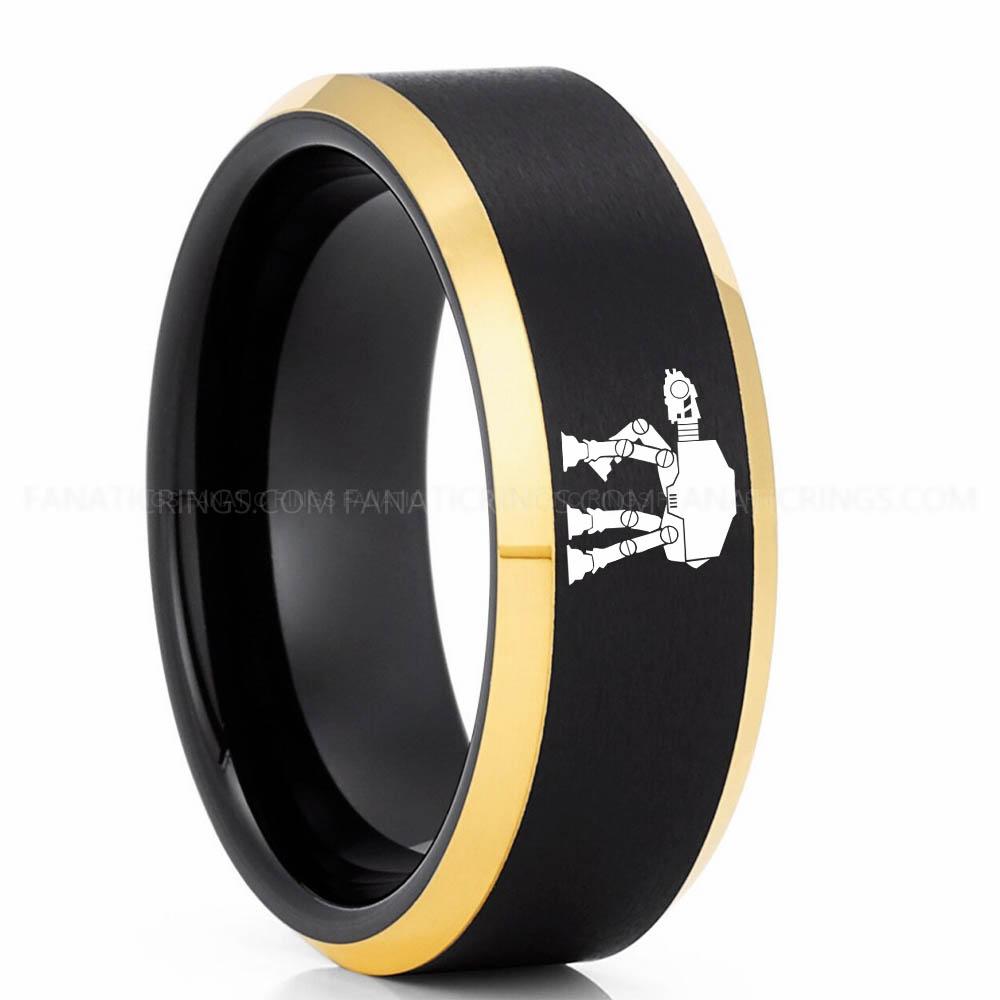 Star Wars 4 Black Yellow AT-AT Walker Ring, Star Wars Ring, Star Wars Wedding Band, Star Wars Wedding Ring - Image 1