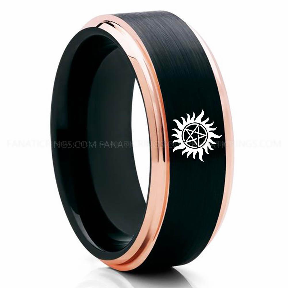 Supernatural Black Pink Supernatural Ring, Supernatural Wedding Band, Supernatural Wedding Ring, Supernatural Jewelry - Image 1