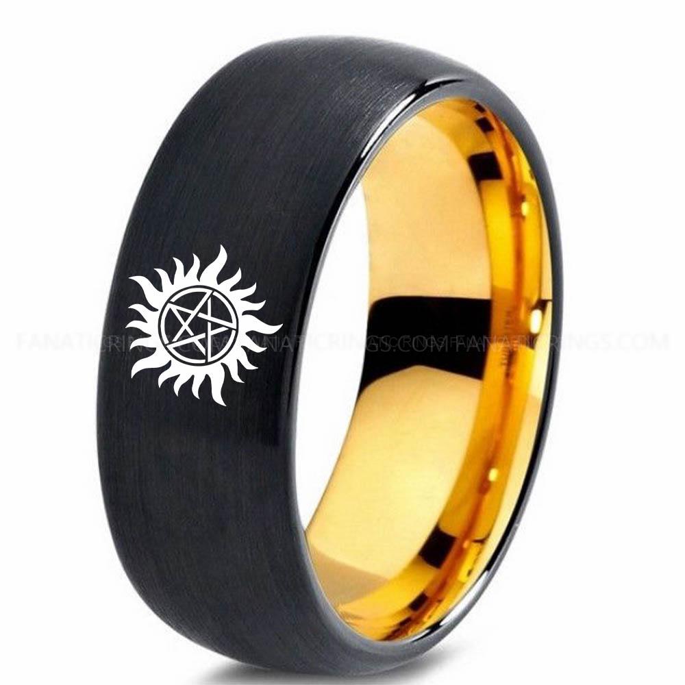 Supernatural Black Yellow Supernatural Ring, Supernatural Wedding Band, Supernatural Wedding Ring, Supernatural Jewelry - Image 1