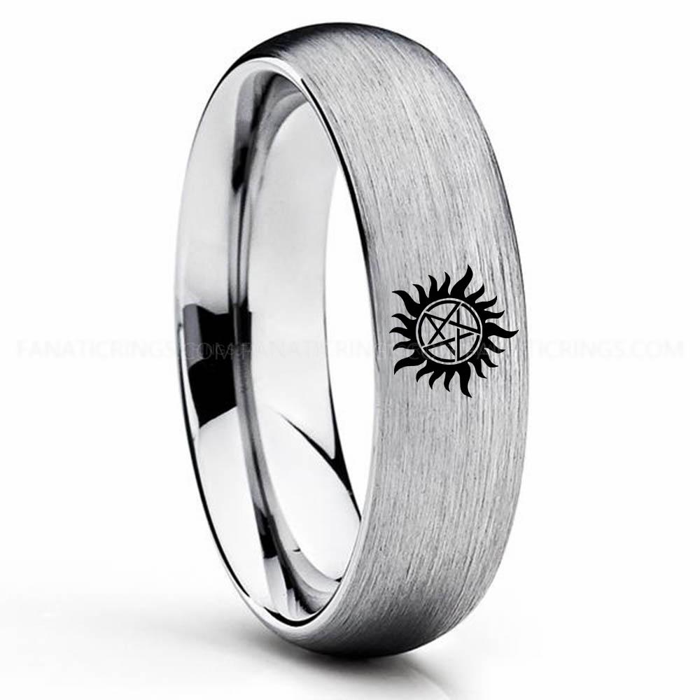 Supernatural Silver 2 Supernatural Ring, Supernatural Wedding Band, Supernatural Wedding Ring, Supernatural Jewelry - Image 1