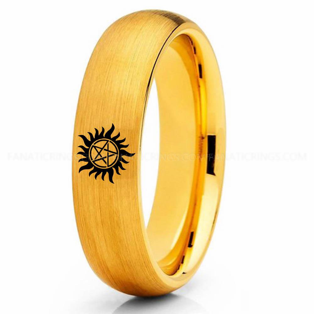 Supernatural Yellow Supernatural Ring, Supernatural Wedding Band, Supernatural Wedding Ring, Supernatural Jewelry - Image 1