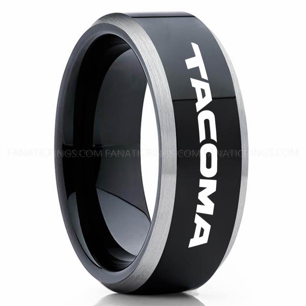 Tacoma Black Silver 2 Tacoma Ring, Toyota Tacoma Ring, Toyota Ring, Pickup Truck Ring, Tacoma Wedding Band, Toyota Wedding Ring - Image 1
