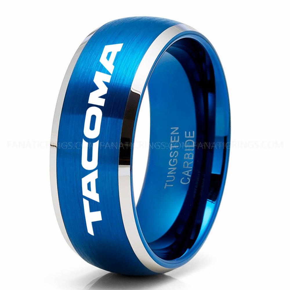 Tacoma Blue Silver Tacoma Ring, Toyota Tacoma Ring, Toyota Ring, Pickup Truck Ring, Tacoma Wedding Band, Toyota Wedding Ring - Image 1