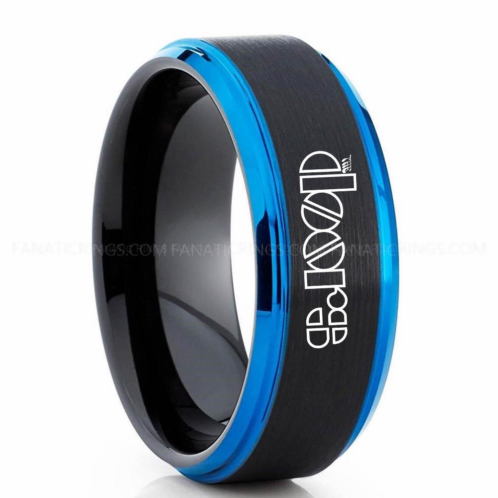 The doors Black Blue 3 The Doors Ring, The Doors Wedding Band, The Doors Wedding Ring, The Doors Jewelry - Image 1