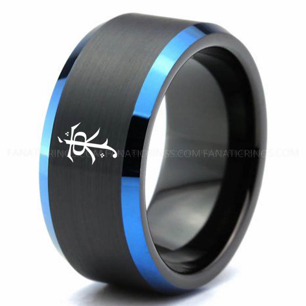 Toilken Black Blue 2 Tolkien Ring, LOTR Ring, Tolkien Wedding Band, Tolkien Wedding Ring, Tolkien Jewelry - Image 1