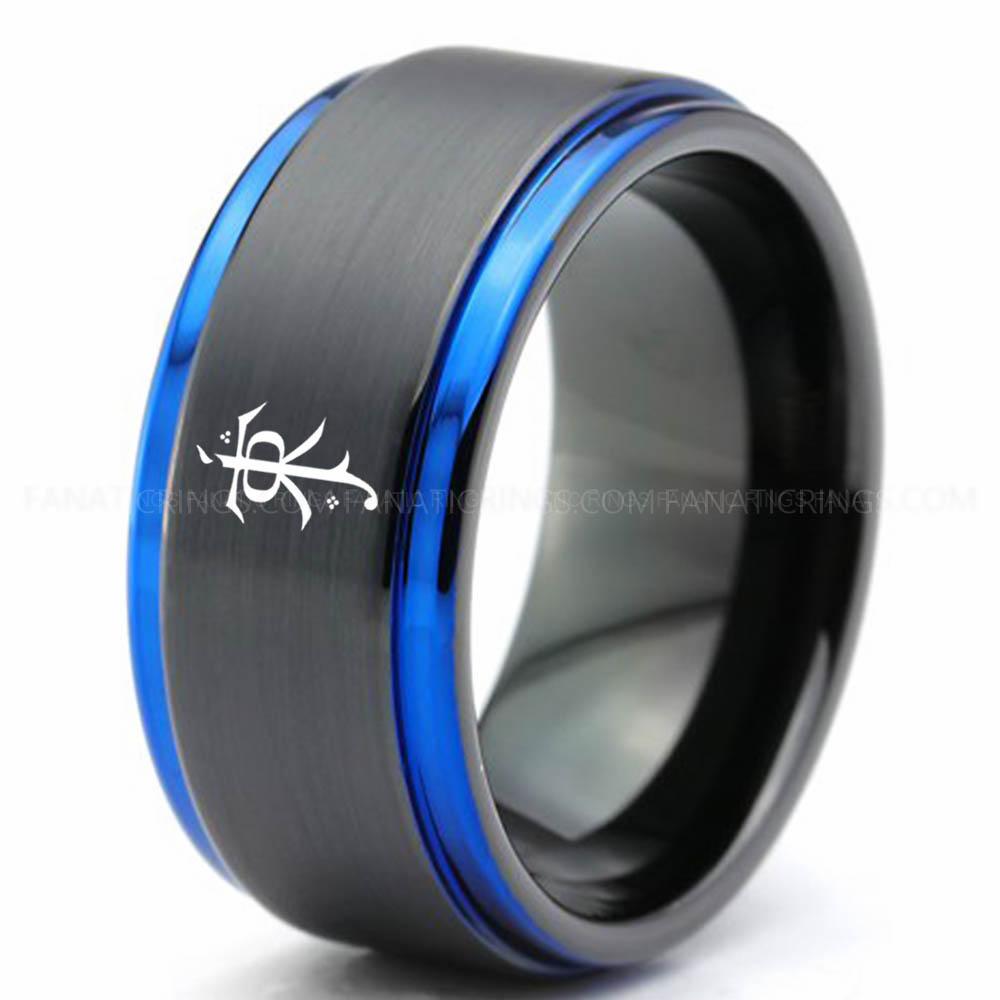 Toilken Black Blue Tolkien Ring, LOTR Ring, Tolkien Wedding Band, Tolkien Wedding Ring, Tolkien Jewelry - Image 1