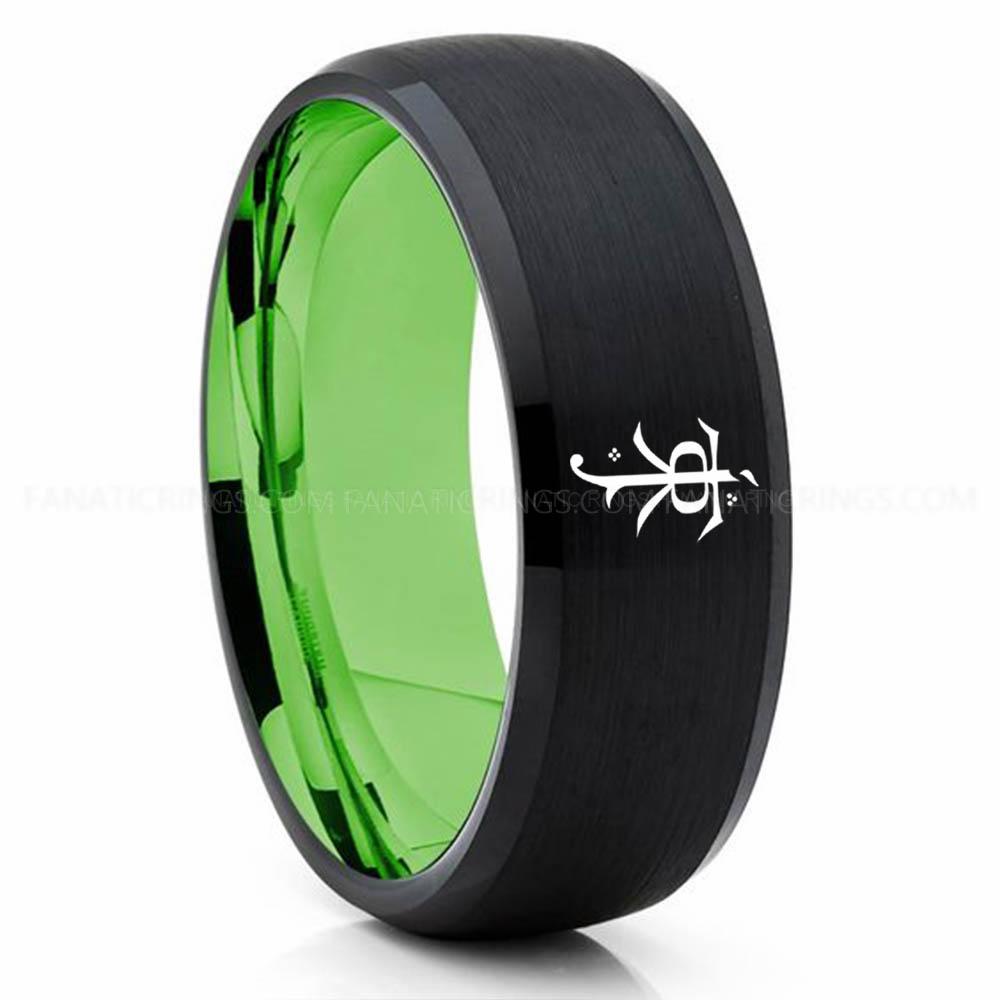 Toilken Black Green Tolkien Ring, LOTR Ring, Tolkien Wedding Band, Tolkien Wedding Ring, Tolkien Jewelry - Image 1