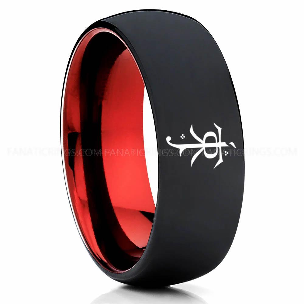 Toilken Black Red Tolkien Ring, LOTR Ring, Tolkien Wedding Band, Tolkien Wedding Ring, Tolkien Jewelry - Image 1