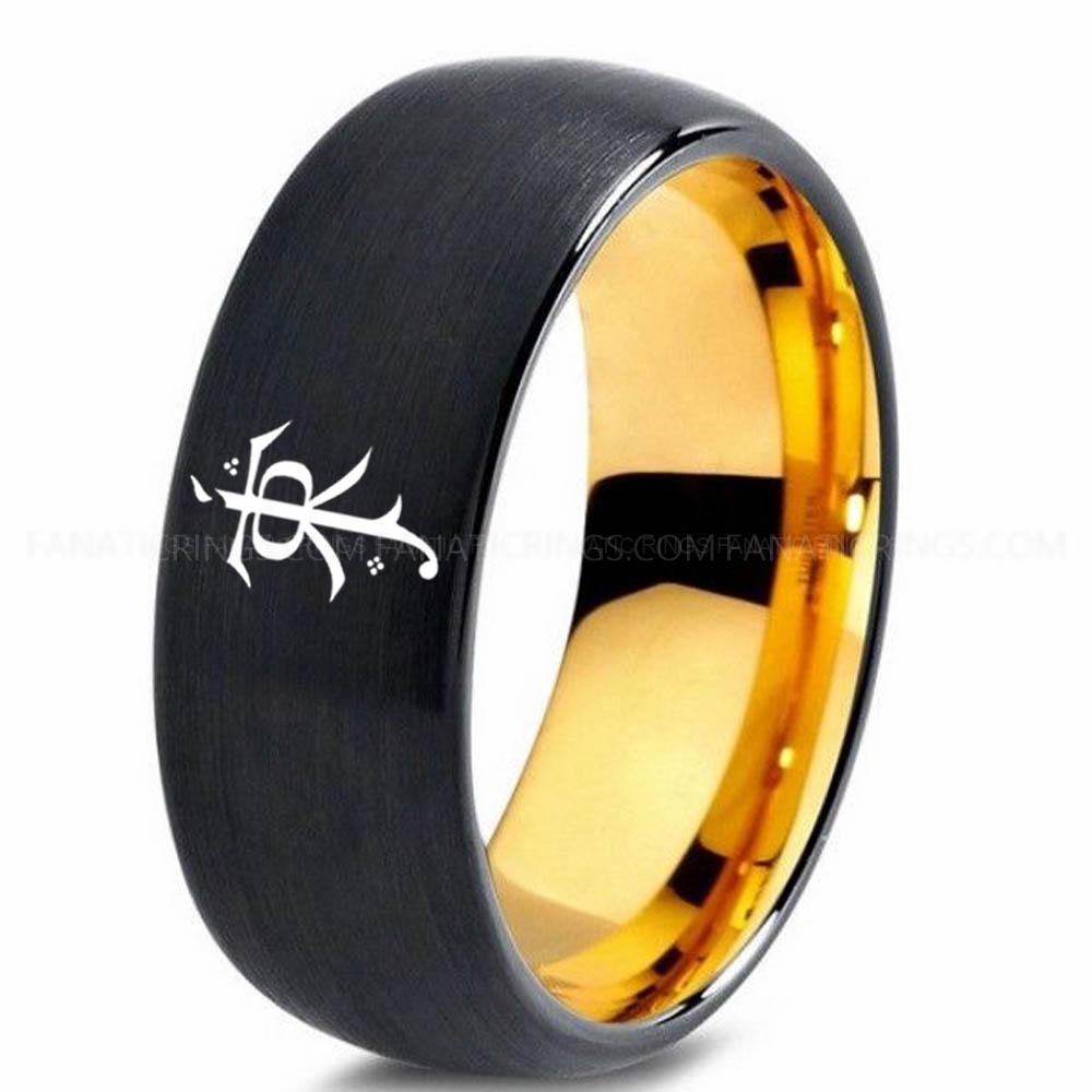 Toilken Black Yellow Tolkien Ring, LOTR Ring, Tolkien Wedding Band, Tolkien Wedding Ring, Tolkien Jewelry - Image 1