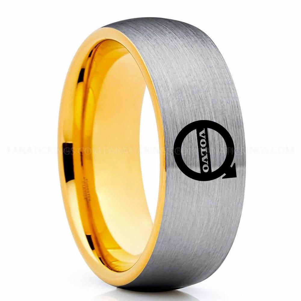 Volvo Yellow Silver Volvo Trucks Ring, Volvo Ring, Trucker Ring, Volvo Wedding Band, Volvo Wedding Ring - Image 1