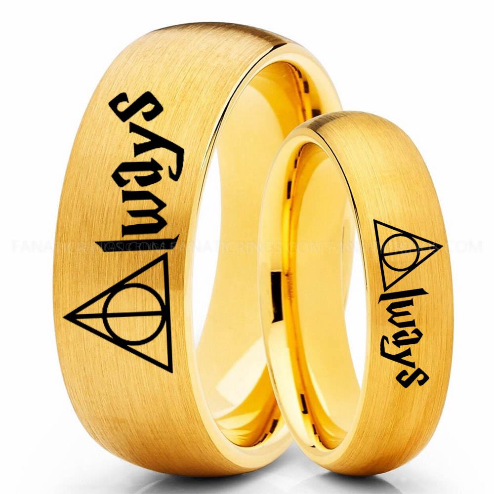 Yellow Always Deathly Hallows Ring, Deathly Hallows Wedding Ring, Harry Potter Wedding Ring, Deathly Hallows Wedding Band, Harry Potter Jewelry - Image 1