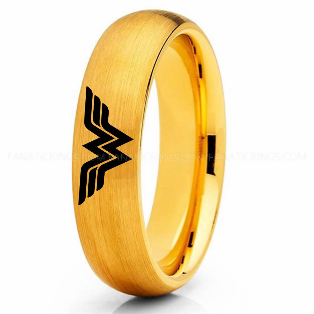 Yellow Wonder Woman Wonder Woman Ring, Wonder Woman Wedding Ring, Wonder Woman Wedding Band, Gold Wedding Ring, Wonder Woman Jewelry - Image 1