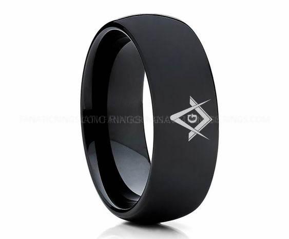 freemson001-2 Masonic Ring, Masonic Wedding Band, Freemason Wedding Ring, Freemason Jewelry - Image 1
