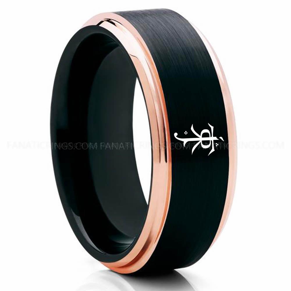 toilken black pink 2 Tolkien Ring, LOTR Ring, Tolkien Wedding Band, Tolkien Wedding Ring, Tolkien Jewelry - Image 1