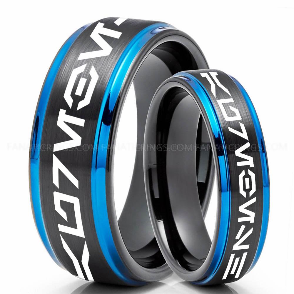 Aurebesh Black Blue 2 Aurebesh Ring, Star Wars Ring, Star Wars Wedding Band, Star Wars Wedding Ring, Aurebesh Wedding Band - Image 1