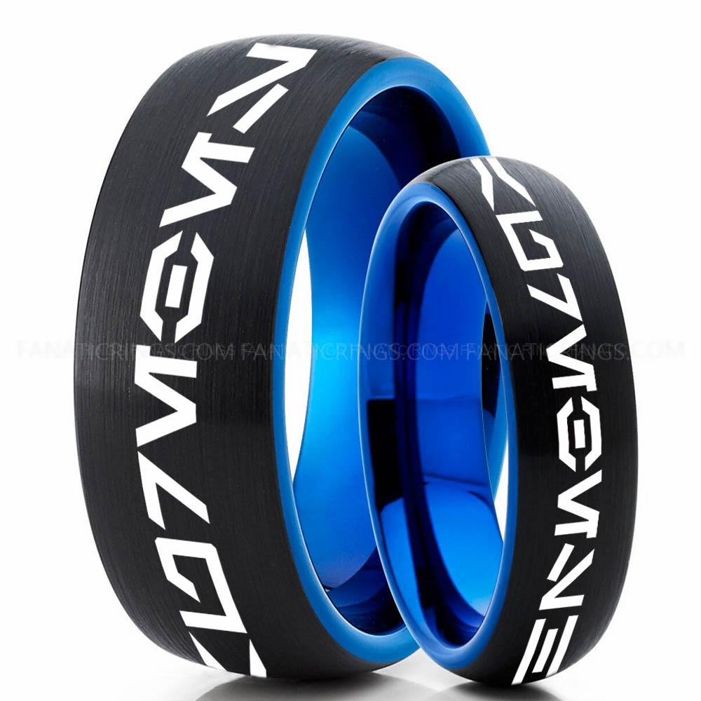 Aurebesh Black Blue Aurebesh Ring, Star Wars Ring, Star Wars Wedding Band, Star Wars Wedding Ring, Aurebesh Wedding Band - Image 1