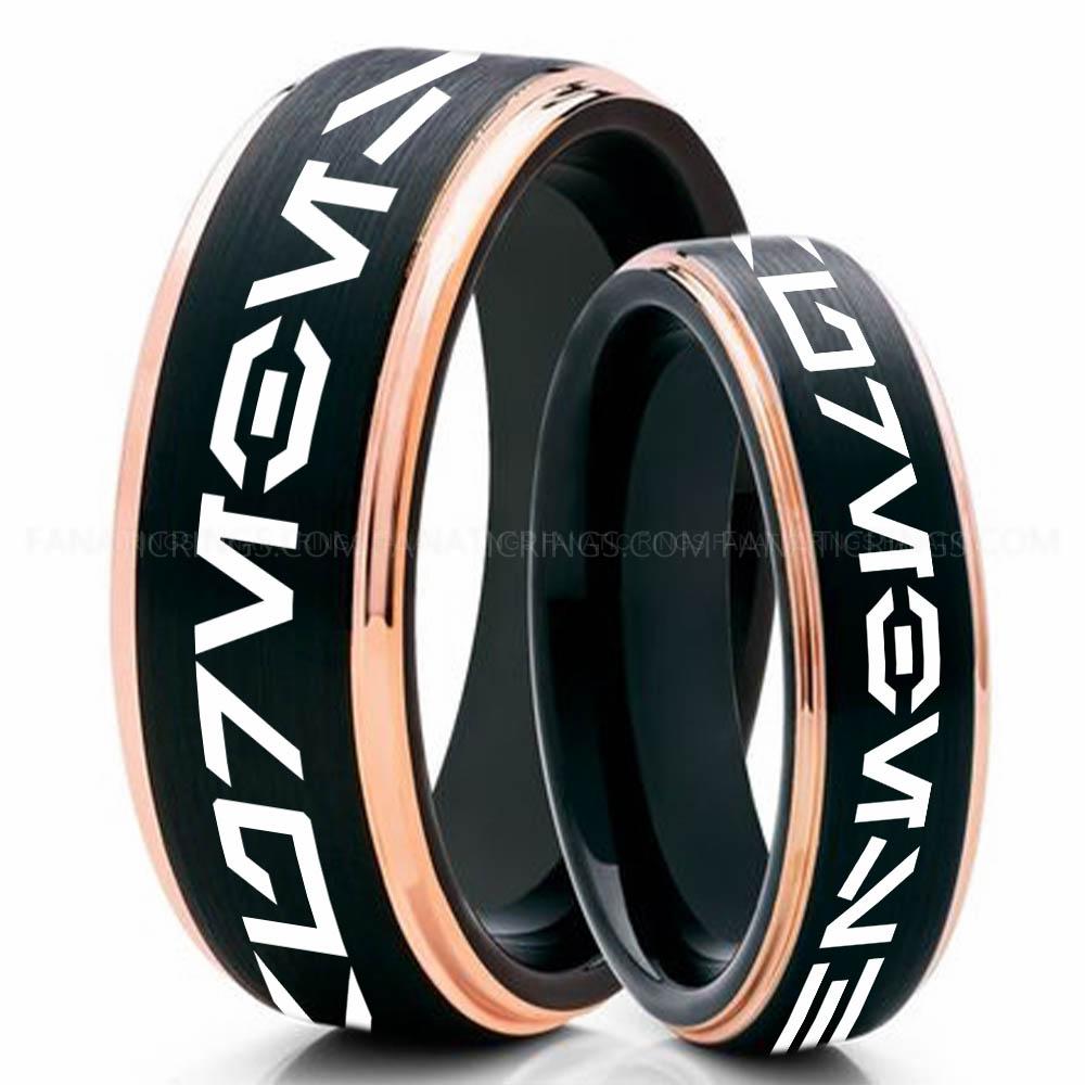 Aurebesh Black Pink 3 Aurebesh Ring, Star Wars Ring, Star Wars Wedding Band, Star Wars Wedding Ring, Aurebesh Wedding Band - Image 1