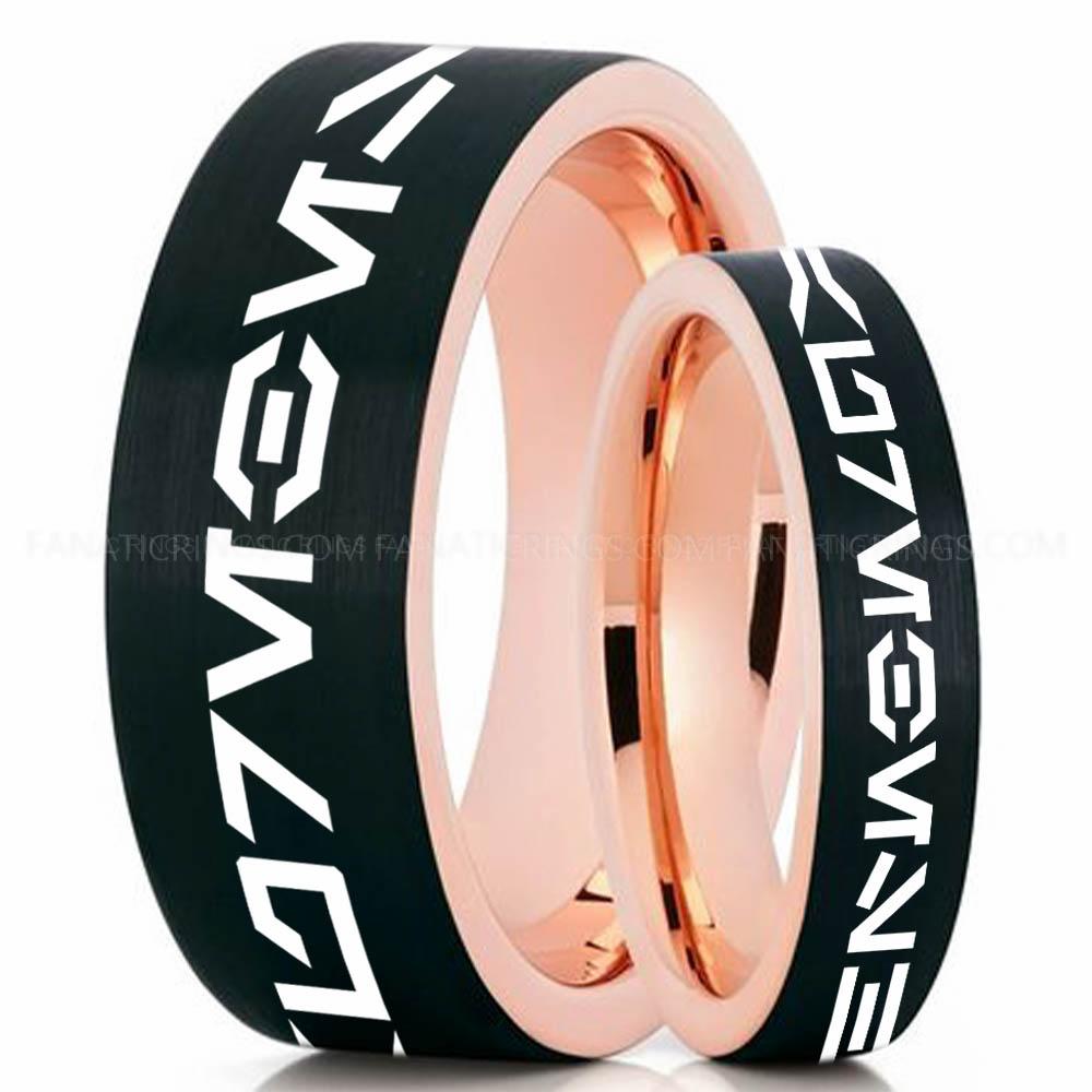 Aurebesh Black Pink 4 Aurebesh Ring, Star Wars Ring, Star Wars Wedding Band, Star Wars Wedding Ring, Aurebesh Wedding Band - Image 1