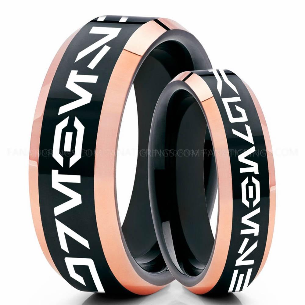 Aurebesh Black Pink Aurebesh Ring, Star Wars Ring, Star Wars Wedding Band, Star Wars Wedding Ring, Aurebesh Wedding Band - Image 1