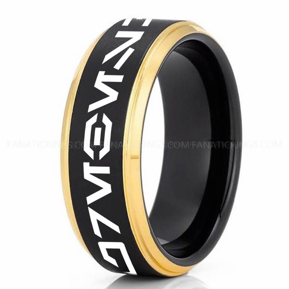 Aurebesh Black Yellow 3 Aurebesh Ring, Star Wars Ring, Star Wars Wedding Band, Star Wars Wedding Ring, Aurebesh Wedding Band - Image 1