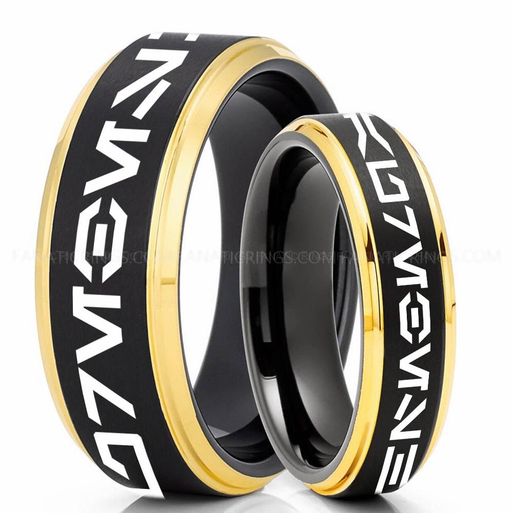 Aurebesh Black Yellow Aurebesh Ring, Star Wars Ring, Star Wars Wedding Band, Star Wars Wedding Ring, Aurebesh Wedding Band - Image 1