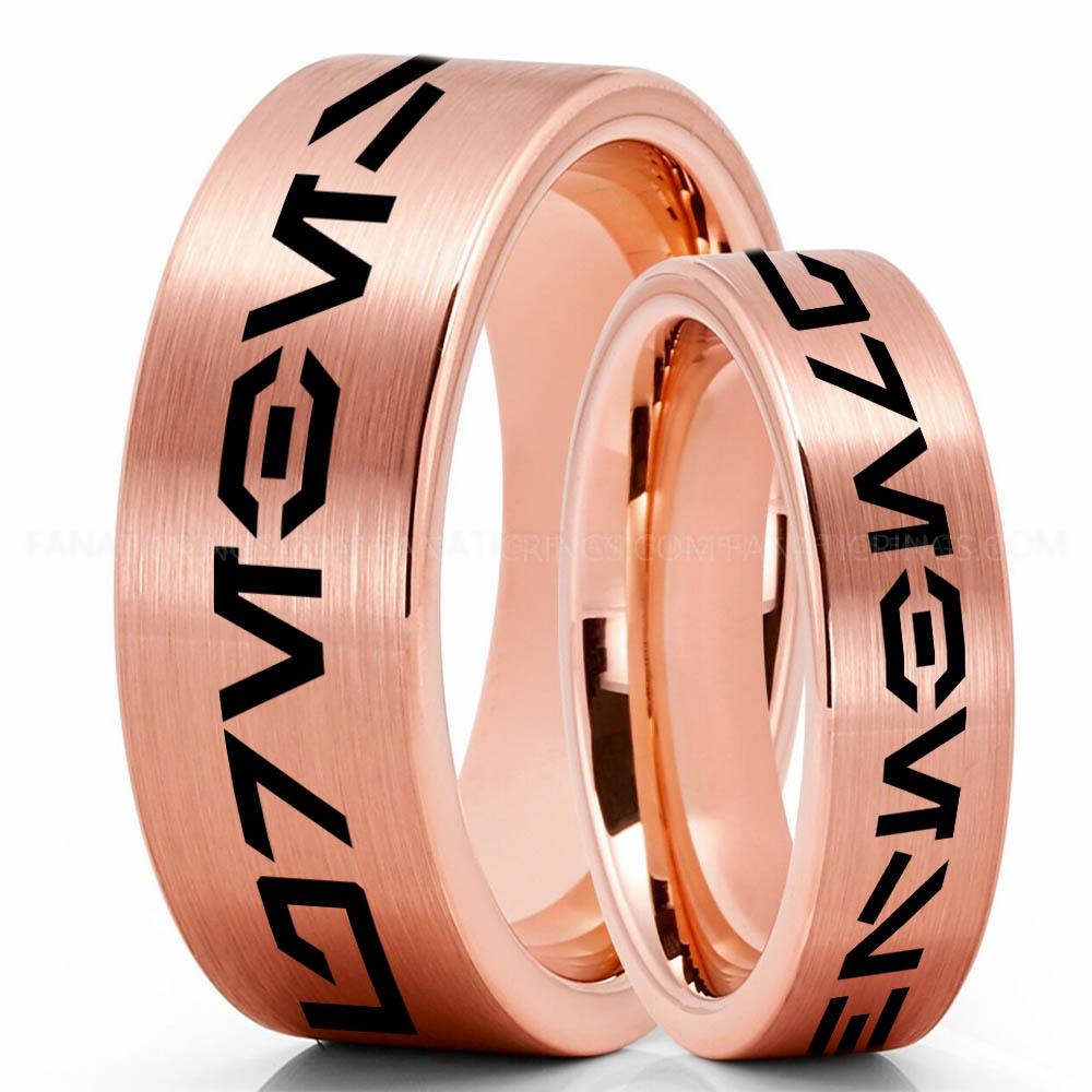 Aurebesh Pink 2 Aurebesh Ring, Star Wars Ring, Star Wars Wedding Band, Star Wars Wedding Ring, Aurebesh Wedding Band - Image 1