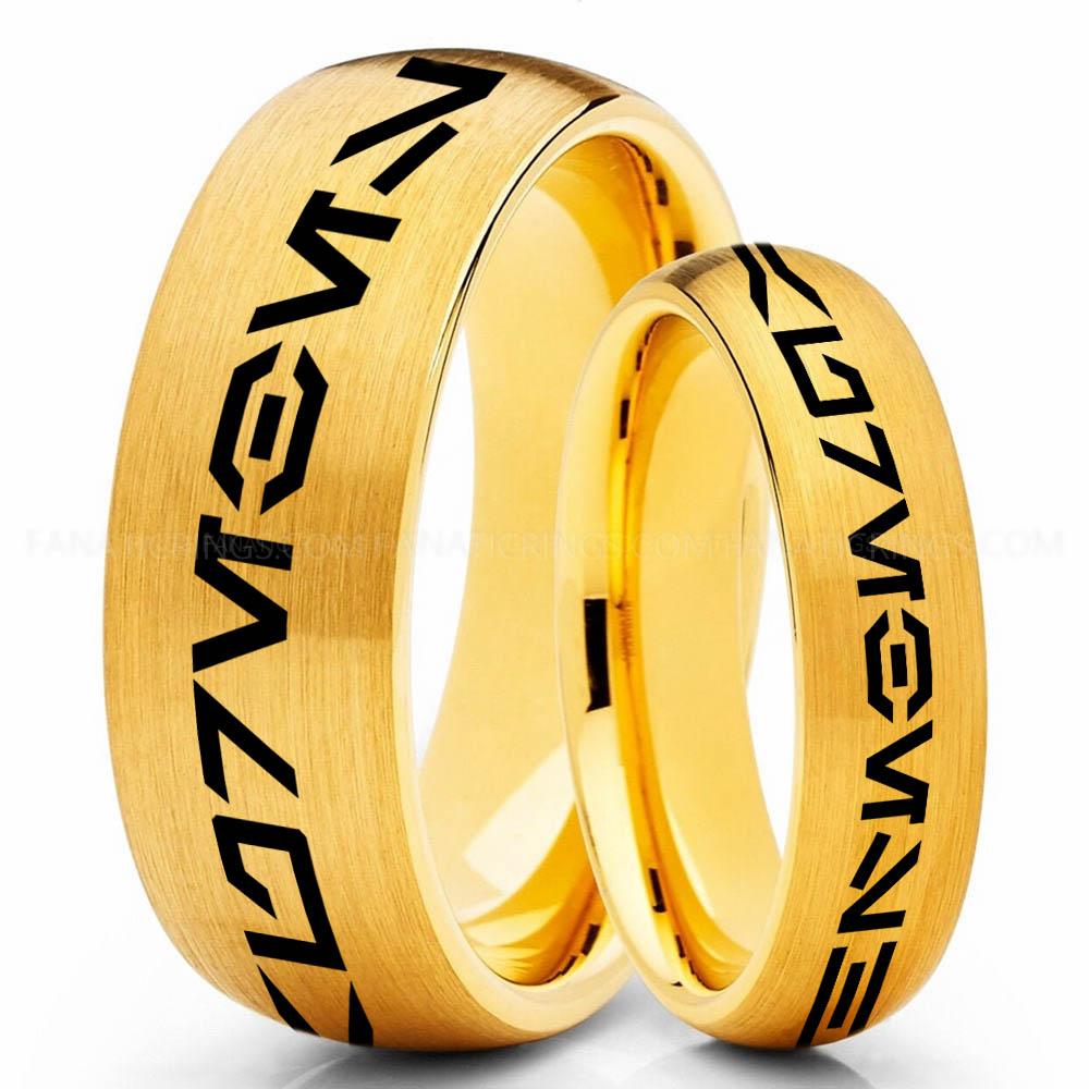 Aurebesh Yellow Aurebesh Ring, Star Wars Ring, Star Wars Wedding Band, Star Wars Wedding Ring, Aurebesh Wedding Band - Image 1
