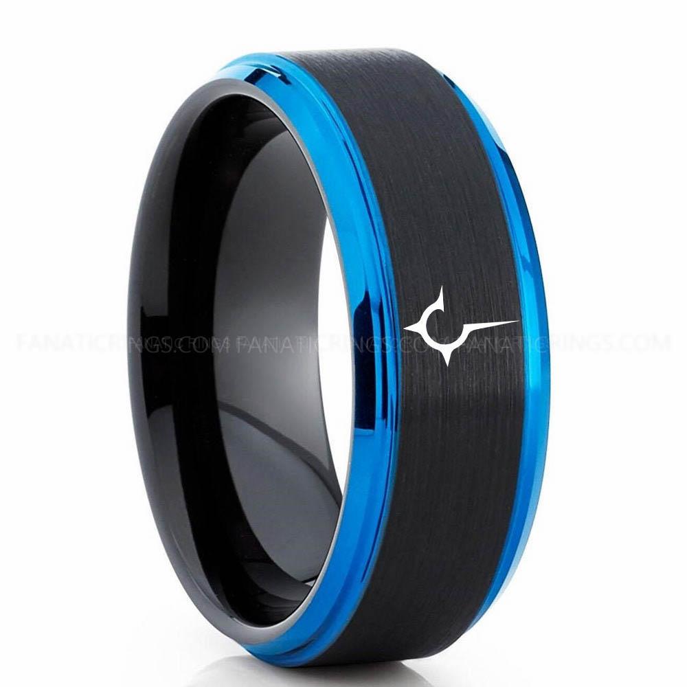 Black Blue House Harkonnen Ring, Dune Ring, Dune Wedding Band, Dune Wedding Ring, House Harkonnen Wedding Band - Image 1