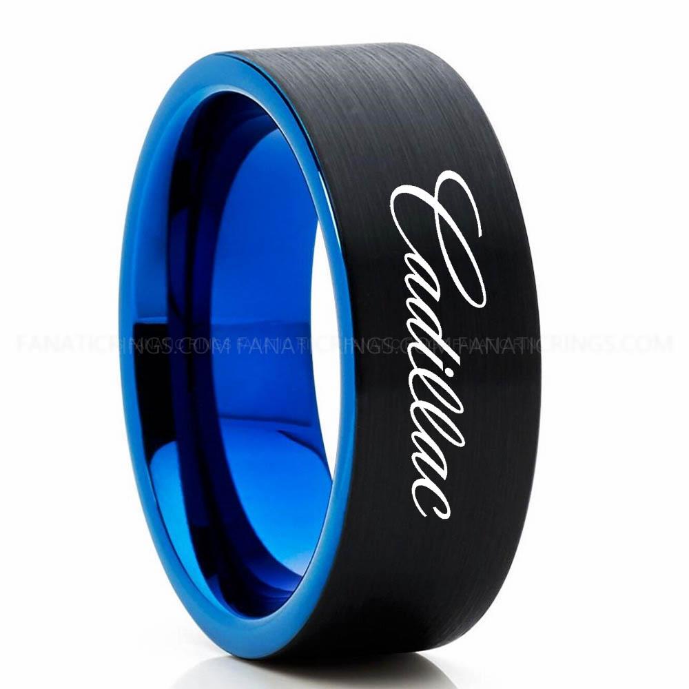 Cadillac Black Blue 3 (1) Cadillac Ring, Cadillac Wedding Ring, Cadillac Wedding Band, Auto Racing Ring, Cadillac Jewelry - Image 1