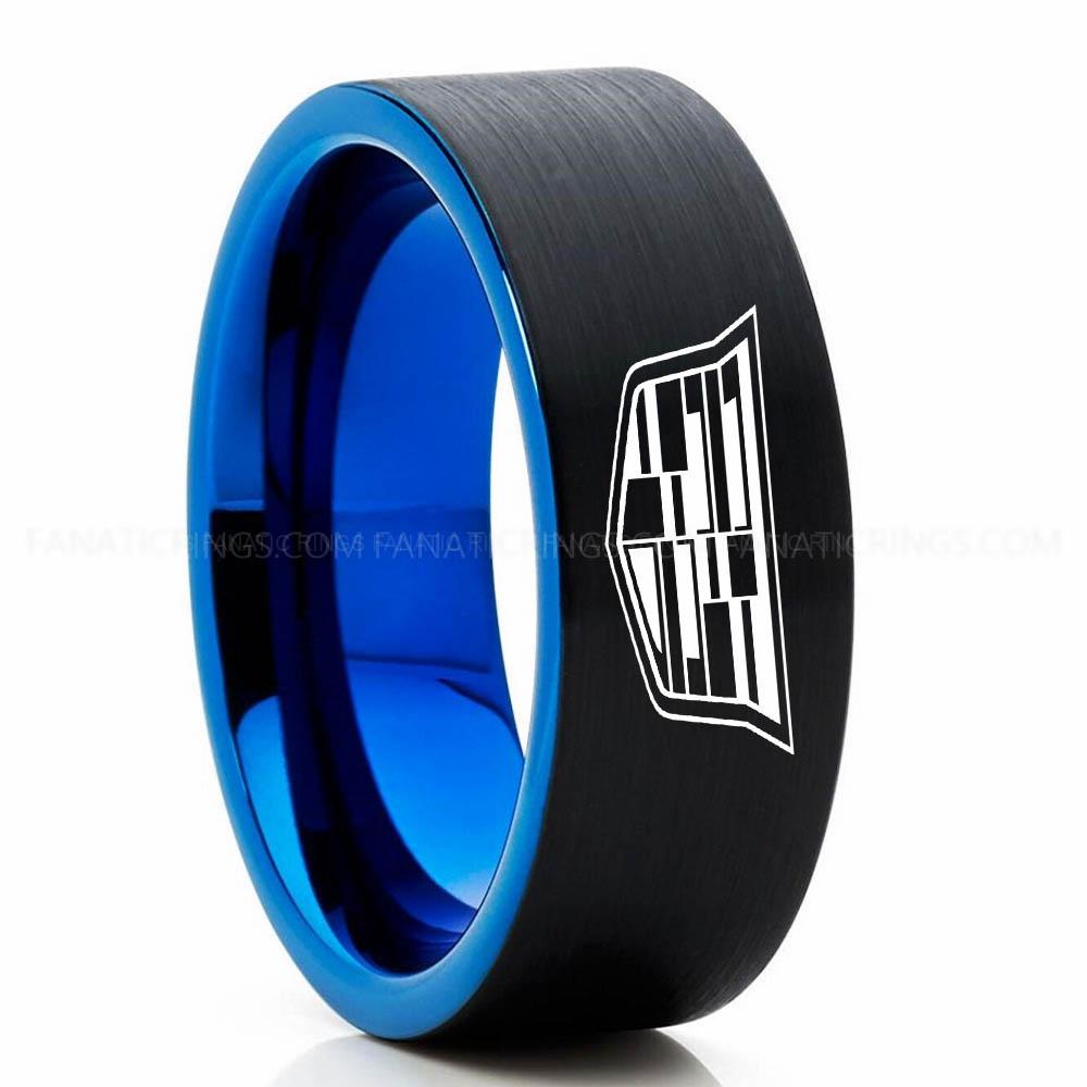 Cadillac Black Blue 3 Cadillac Ring, Cadillac Wedding Ring, Cadillac Wedding Band, Auto Racing Ring, Cadillac Jewelry - Image 1