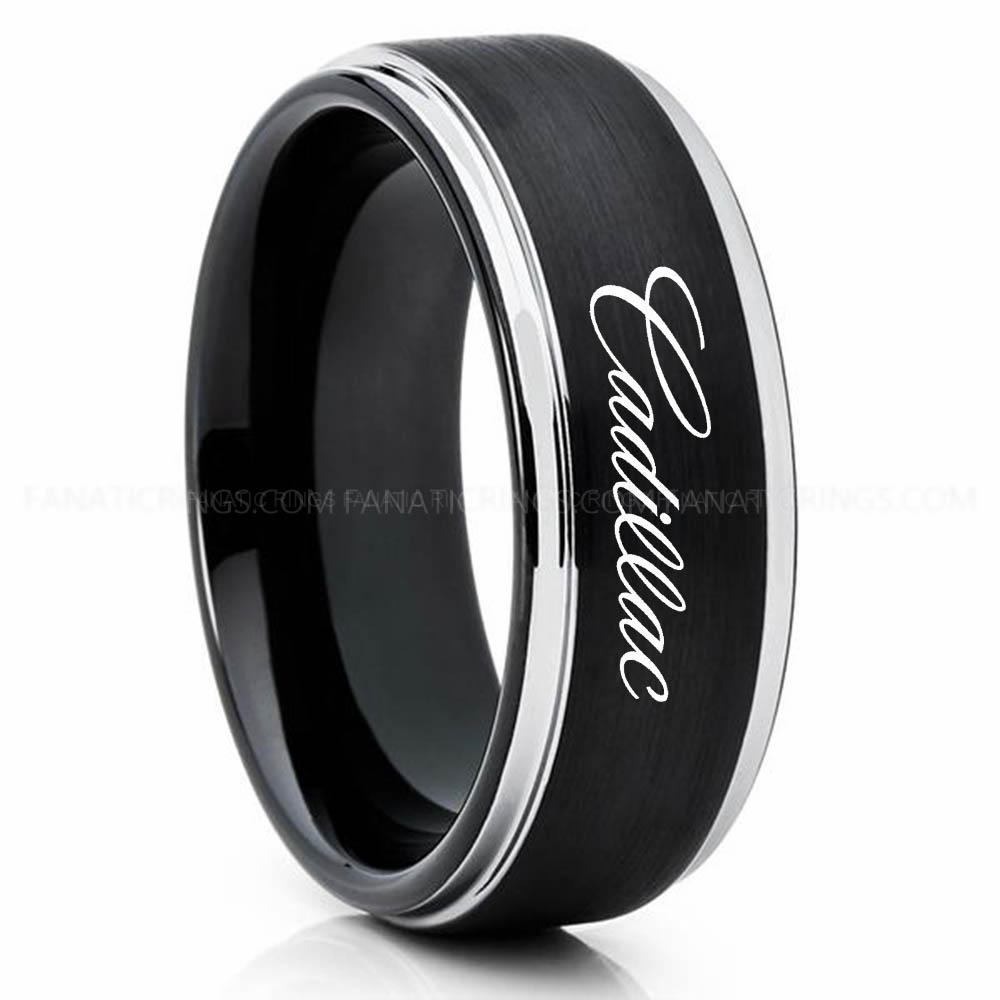 Cadillac Black Silver (1) Cadillac Ring, Cadillac Wedding Ring, Cadillac Wedding Band, Auto Racing Ring, Cadillac Jewelry - Image 1
