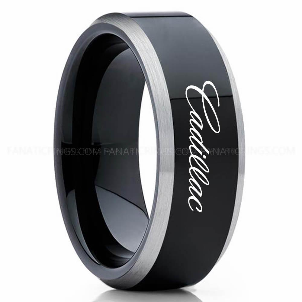 Cadillac Black Silver 2 (1) Cadillac Ring, Cadillac Wedding Ring, Cadillac Wedding Band, Auto Racing Ring, Cadillac Jewelry - Image 1