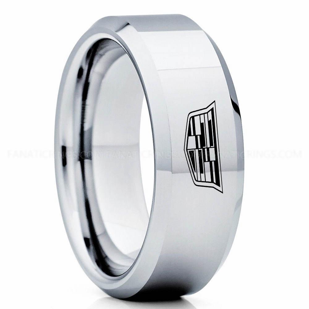 Cadillac Silver 3 Cadillac Ring, Cadillac Wedding Ring, Cadillac Wedding Band, Auto Racing Ring, Cadillac Jewelry - Image 1