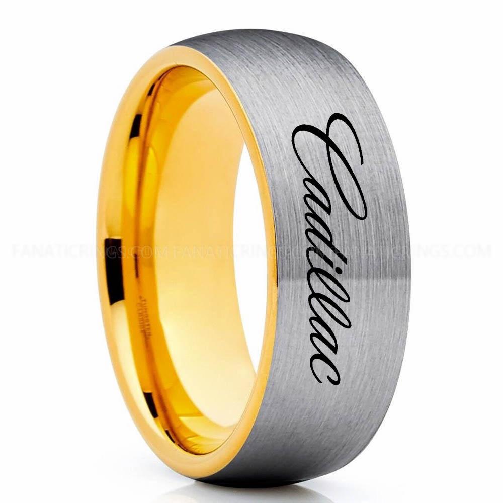 Cadillac Silver Yellow (1) Cadillac Ring, Cadillac Wedding Ring, Cadillac Wedding Band, Auto Racing Ring, Cadillac Jewelry - Image 1