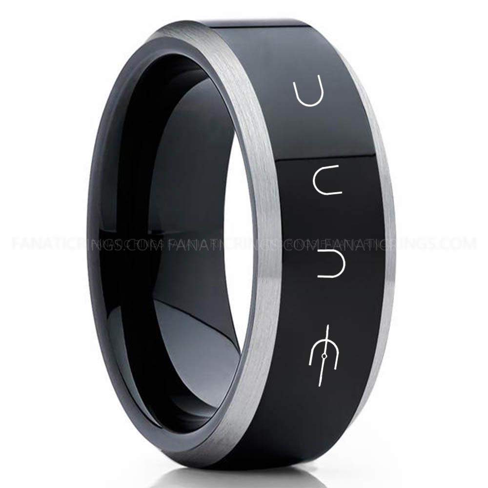 Dune Black Silver 2 Dune Ring, Dune Wedding Band, Dune Wedding Ring, Dune Jewelry - Image 1