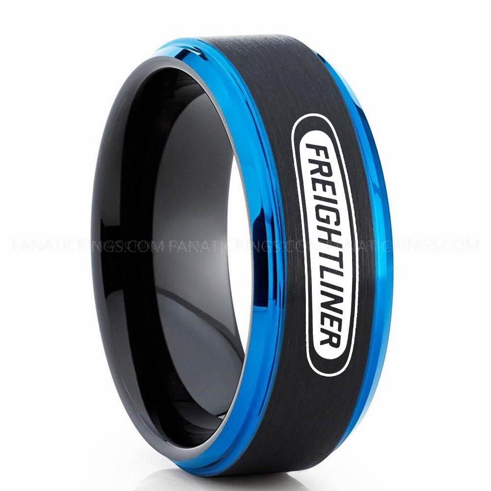 Frightliner Black Blue 3 Freightliner Ring, Freightliner Trucks Ring, Trucker Ring, Freightliner Wedding Band, Freightliner Wedding Ring - Image 1