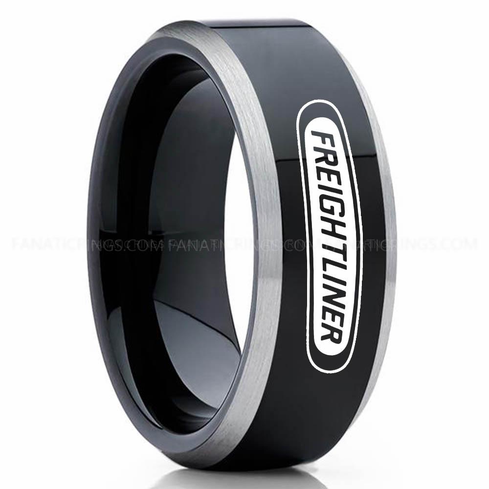 Frightliner Black Silver Freightliner Ring, Freightliner Trucks Ring, Trucker Ring, Freightliner Wedding Band, Freightliner Wedding Ring - Image 1