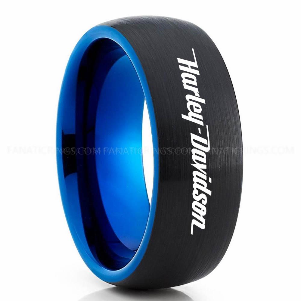 Harley Davidson Black Blue 2 Harley-Davidson Ring, Harley-Davidson Motorcycle Ring, Harley-Davidson Ring, Harley-Davidson Wedding Band, Harley-Davidson Wedding Ring - Image 1
