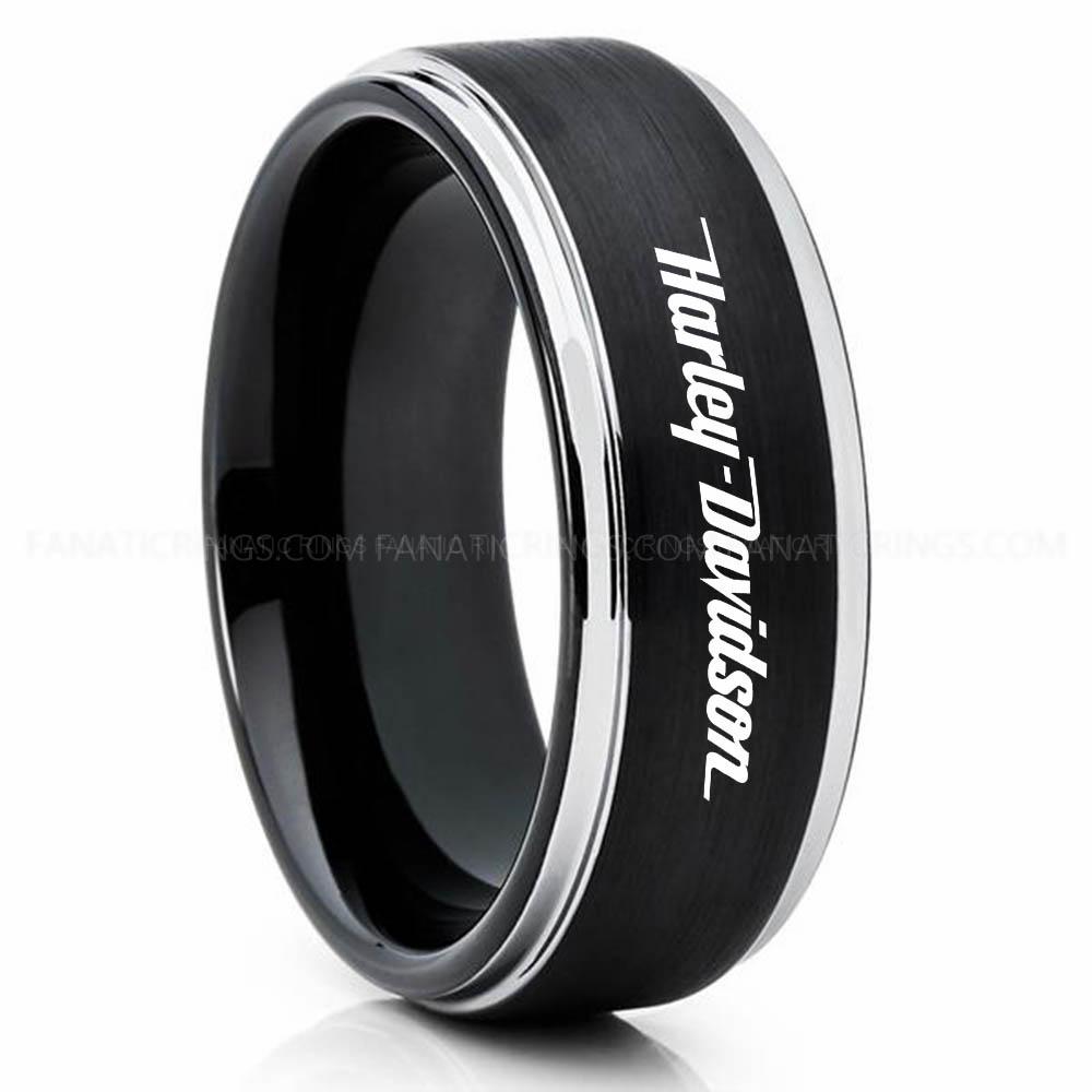 Harley Davidson Black Silver 2 Harley-Davidson Ring, Harley-Davidson Motorcycle Ring, Harley-Davidson Ring, Harley-Davidson Wedding Band, Harley-Davidson Wedding Ring - Image 1